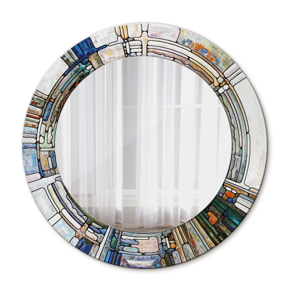 Espejo redondo marco con estampado decorativo Vidrieras abstractas