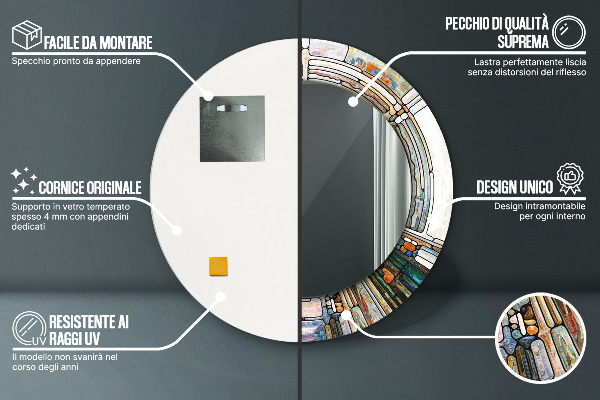 Espejo redondo marco con estampado decorativo Vidrieras abstractas