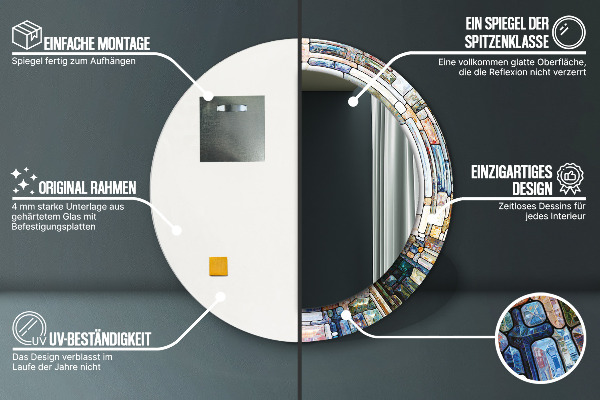 Espejo redondo marco con estampado decorativo Vidrieras abstractas