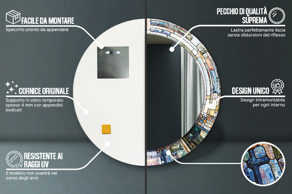 Espejo redondo marco con estampado decorativo Vidrieras abstractas