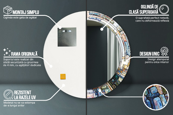 Espejo redondo marco con estampado decorativo Vidrieras abstractas