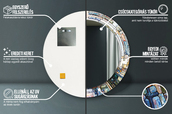 Espejo redondo marco con estampado decorativo Vidrieras abstractas