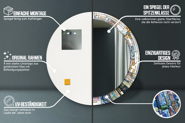 Espejo redondo marco con estampado decorativo Vidrieras abstractas