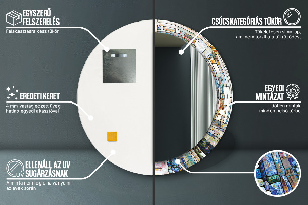 Espejo redondo marco con estampado decorativo Vidrieras abstractas