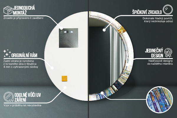 Espejo redondo marco con estampado decorativo Vidrieras abstractas