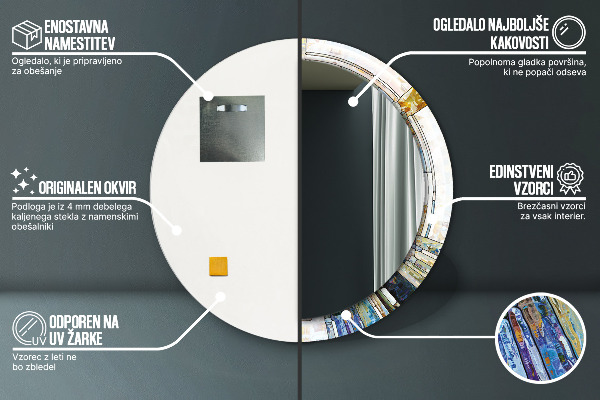 Espejo redondo marco con estampado decorativo Vidrieras abstractas