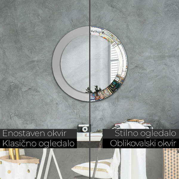 Espejo redondo marco con estampado decorativo Vidrieras abstractas