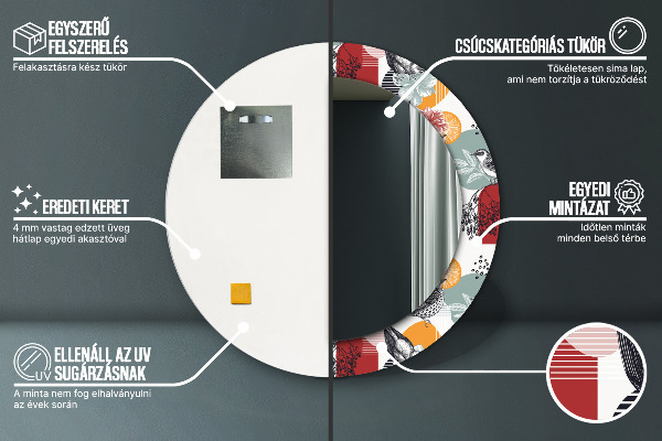 Espejo redondo marco con estampado decorativo Abstracción con pájaros