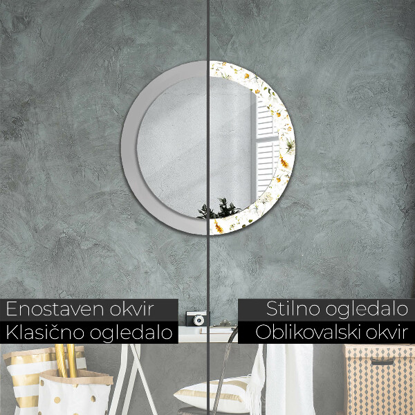 Espejo redondo con decoración Flores de campo