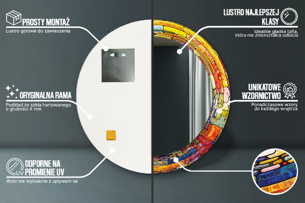 Espejo redondo con decoración Vidrieras de colores