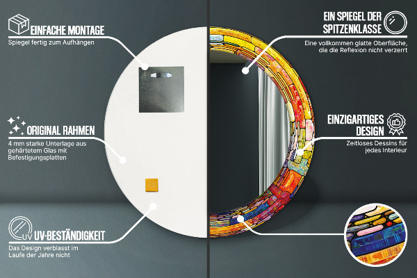 Espejo redondo con decoración Vidrieras de colores