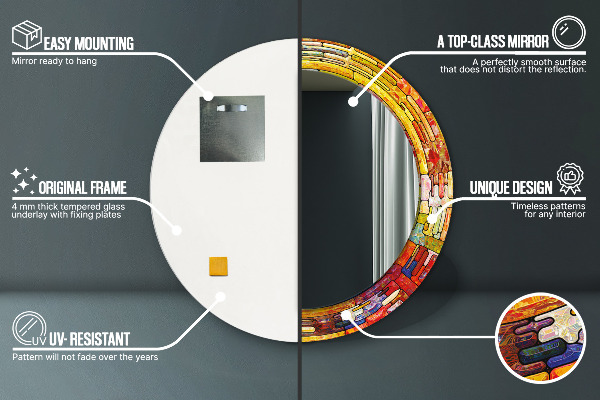 Espejo redondo con decoración Vidrieras de colores