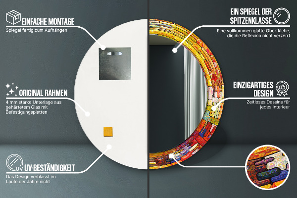 Espejo redondo con decoración Vidrieras de colores