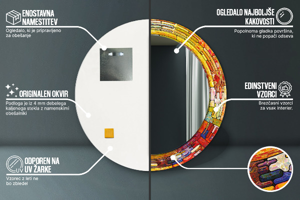 Espejo redondo con decoración Vidrieras de colores