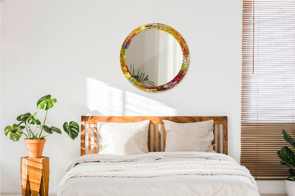 Espejo redondo con decoración Vidrieras de colores