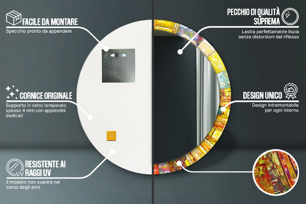 Espejo redondo con decoración Vidrieras de colores