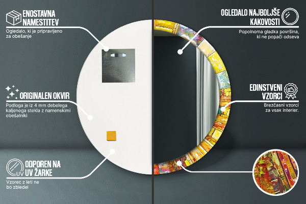 Espejo redondo con decoración Vidrieras de colores