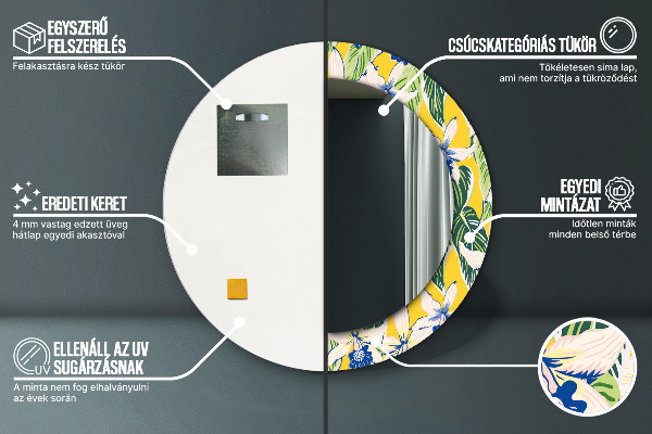 Espejo redondo con decoración Orquídeas azules y amarillas