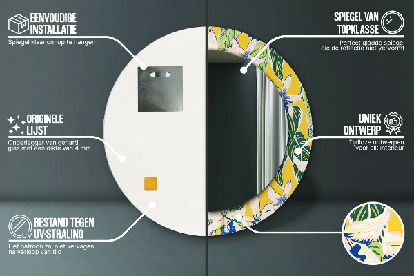 Espejo redondo con decoración Orquídeas azules y amarillas