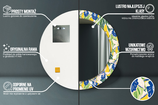 Espejo redondo con decoración Orquídeas azules y amarillas