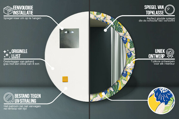 Espejo redondo con decoración Orquídeas azules y amarillas