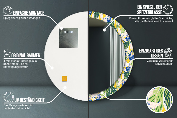 Espejo redondo con decoración Orquídeas azules y amarillas