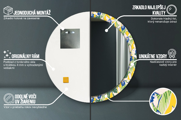 Espejo redondo con decoración Orquídeas azules y amarillas