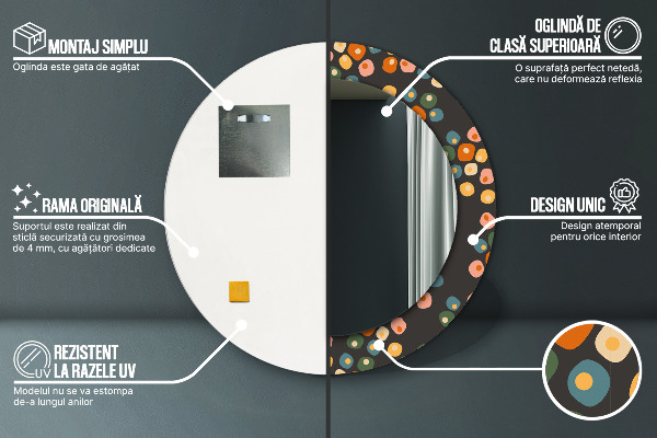 Espejo redondo impreso decorativo redondo Puntos de flores