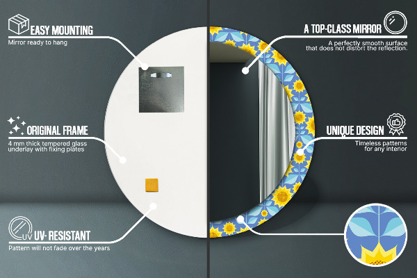 Espejo ścienne decorativo redondo Girasoles geométricos