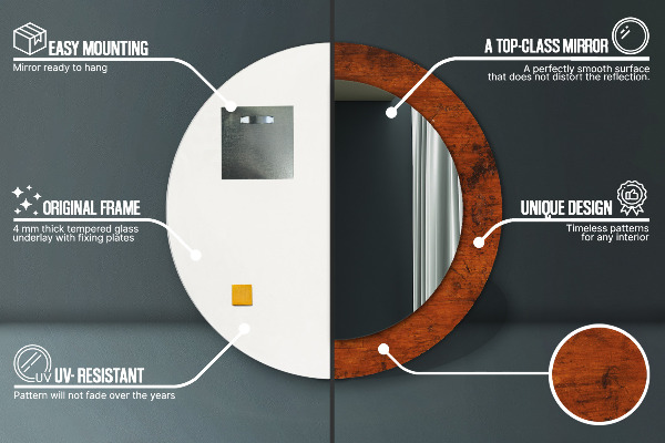 Espejo redondo marco estampado Madera natural