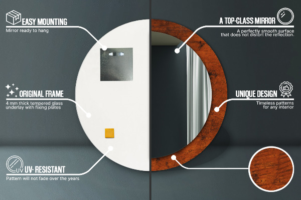 Espejo redondo marco estampado Madera natural