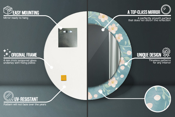 Espejo redondo marco con estampado decorativo Patrón floral