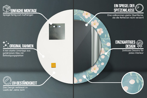 Espejo redondo marco con estampado decorativo Patrón floral