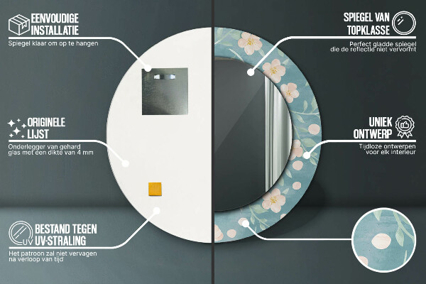 Espejo redondo marco con estampado decorativo Patrón floral