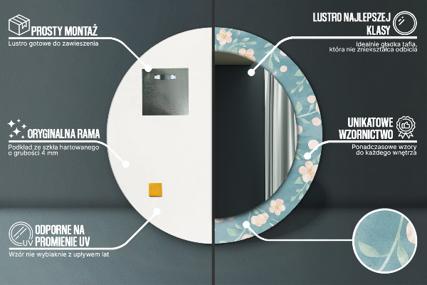 Espejo redondo marco con estampado decorativo Patrón floral