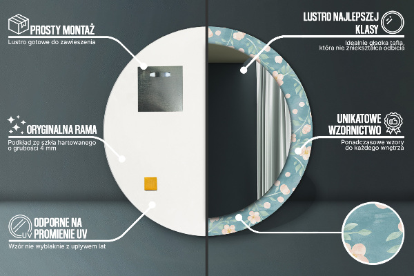 Espejo redondo marco con estampado decorativo Patrón floral