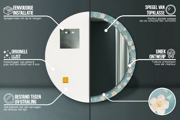 Espejo redondo marco con estampado decorativo Patrón floral