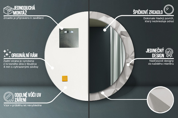 Espejo redondo marco estampado Cristal blanco abstracto