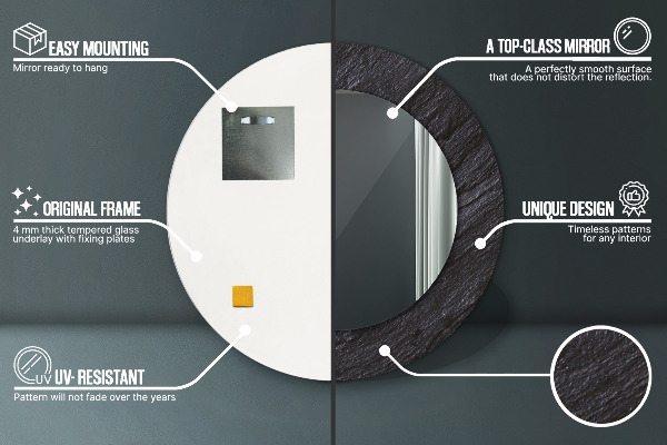 Espejo redondo marco con estampado decorativo Piedra negra