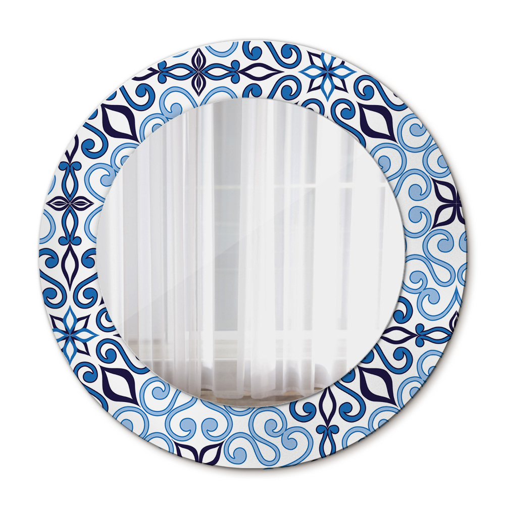 Espejo redondo marco con estampado decorativo Patrón árabe azul