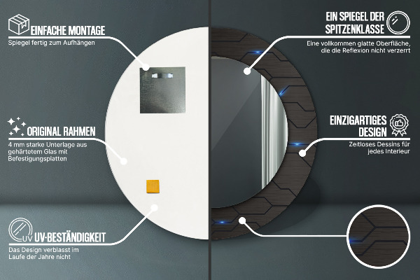 Espejo redondo con decoración Resumen futurista