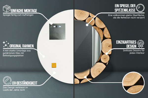 Espejo redondo con decoración Troncos de madera