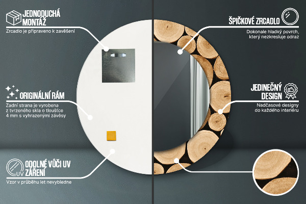 Espejo redondo con decoración Troncos de madera