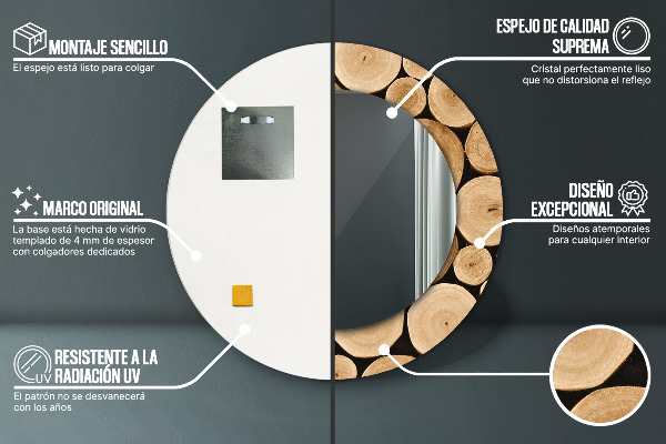 Espejo redondo con decoración Troncos de madera