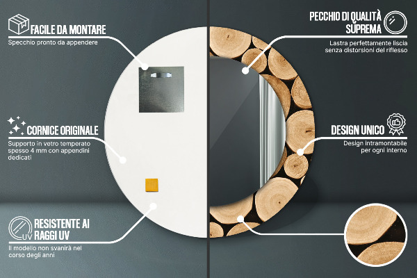 Espejo redondo con decoración Troncos de madera