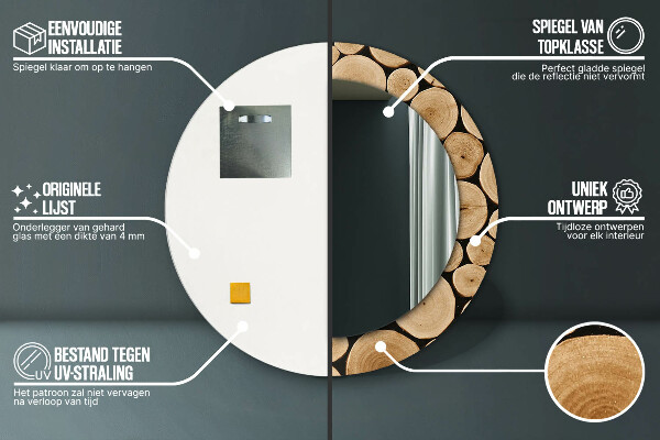 Espejo redondo con decoración Troncos de madera