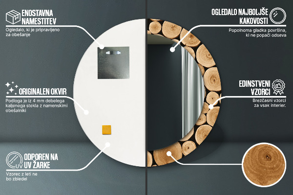 Espejo redondo con decoración Troncos de madera