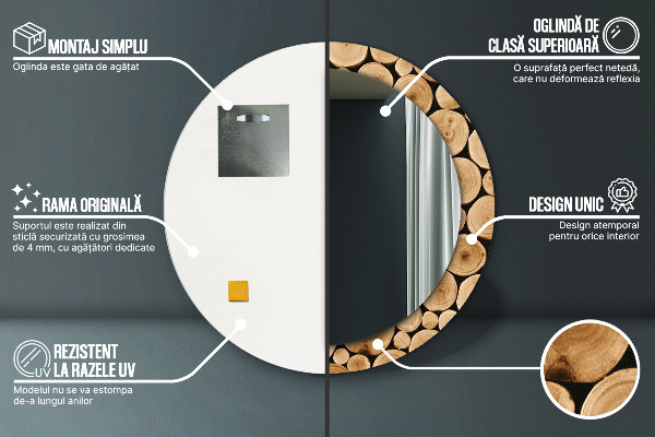 Espejo redondo con decoración Troncos de madera