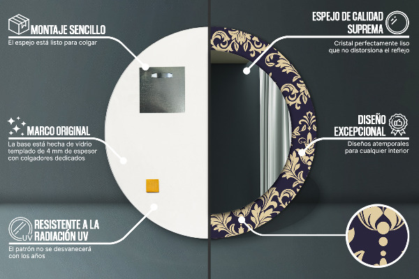 Espejo redondo con decoración Patrón floral