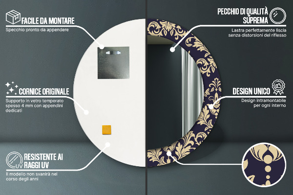 Espejo redondo con decoración Patrón floral